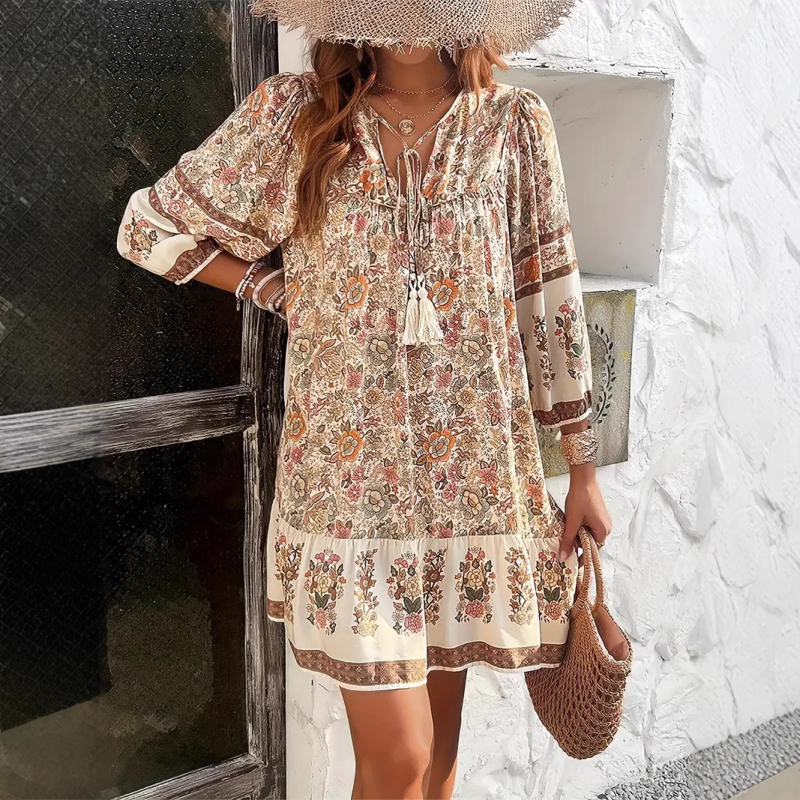 Nové dámske šaty s dlhým rukávom a výstrihom do V od európskeho a amerického zahraničného obchodu s výstrihom do V