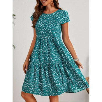Amazon Európa a Spojené štáty americké cezhraničný zahraničný obchod potlačené šaty s okrúhlym výstrihom jarné a letné šaty s krátkym rukávom AliExpress nezávislá stanica