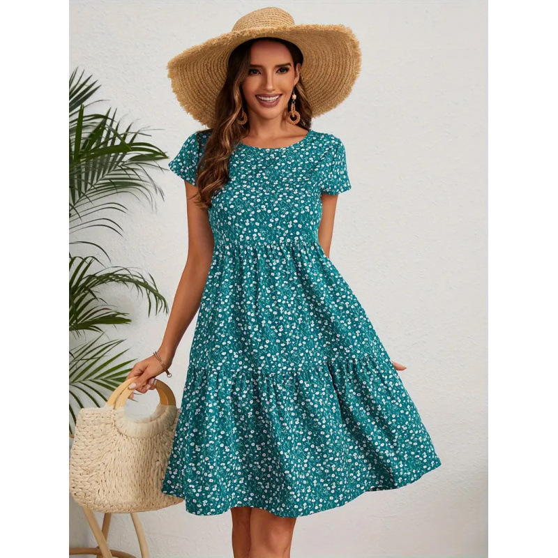 Amazon Európa a Spojené štáty americké cezhraničný zahraničný obchod potlačené šaty s okrúhlym výstrihom jarné a letné šaty s krátkym rukávom AliExpress nezávislá stanica