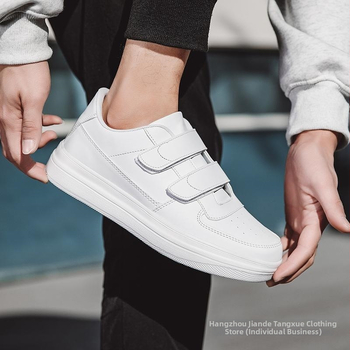 Ανδρικά παπούτσια με βέλκρο για μεγάλα μεγέθη 2025, νέα δερμάτινα, αδιάβροχα, casual λευκά παπούτσια, φοιτητικά, ανθεκτικά στην οσμή, παπούτσια με ψηλή στάμπα