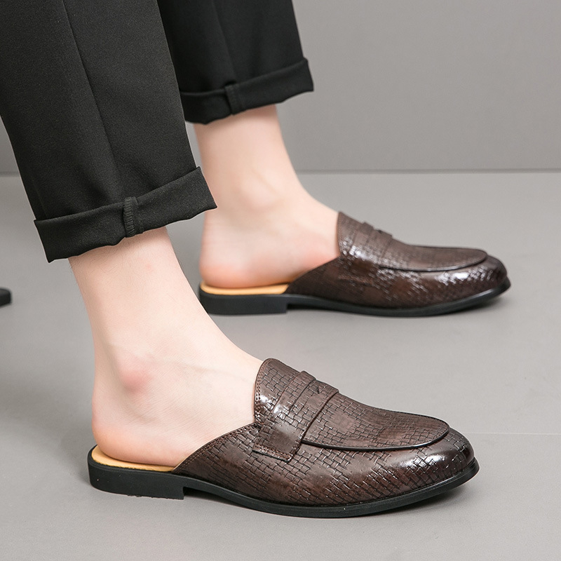 Muške cipele s poluštiklama za garderobu, kožne cipele u britanskom stilu, ljetne 2024., Baotou, poluštikle, lijene, muške špicaste kožne cipele