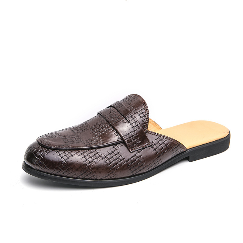 Muške cipele s poluštiklama za garderobu, kožne cipele u britanskom stilu, ljetne 2024., Baotou, poluštikle, lijene, muške špicaste kožne cipele