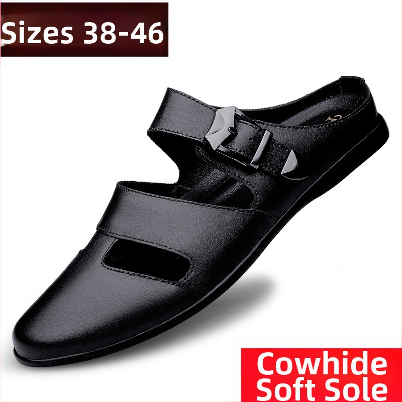 Nahast meeste sandaalid, pluss-suurus 45, äriklassi nahast kingad, meeste 46, õõnesauguga kingad, meeste suvised hingavad sandaalid