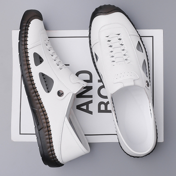 Νέα ανδρικά casual παπούτσια για το καλοκαίρι του 2025, λευκά παπούτσια με τρύπες, casual δερμάτινα παπούτσια με κοίλα δερμάτινα σανδάλια