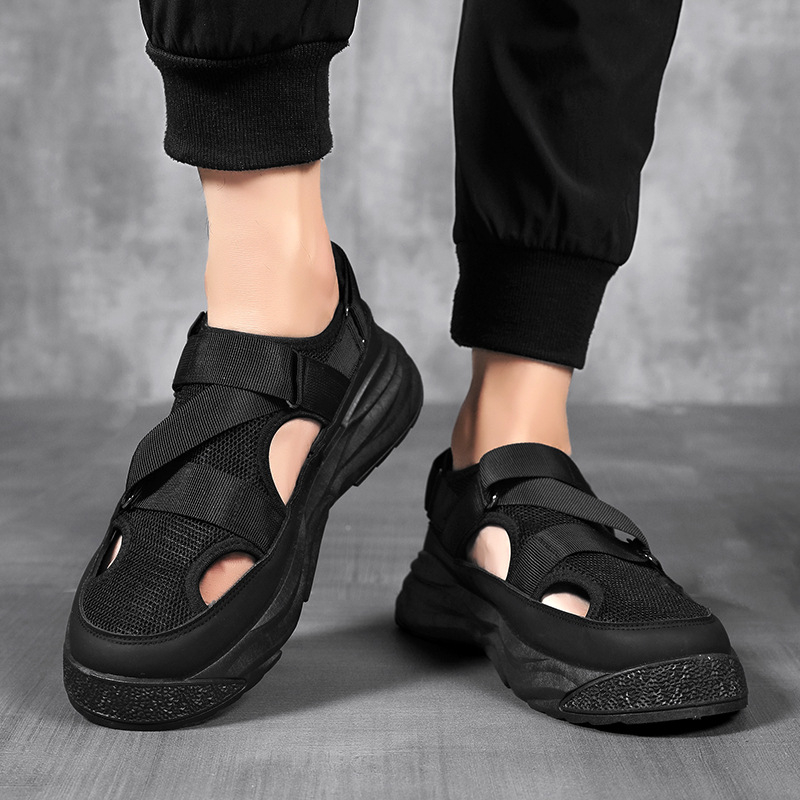 Letné priedušné sieťované topánky pánske hrubé podrážky pre mládež, módne topánky pre vonkajšie cestovanie, ležérne topánky, duté sandále, pánske topánky