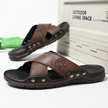 Muške papuče Foreign Trade Explosions, velike veličine 47-48, od prave kože, ljetne neklizajuće vanjske cipele za plažu