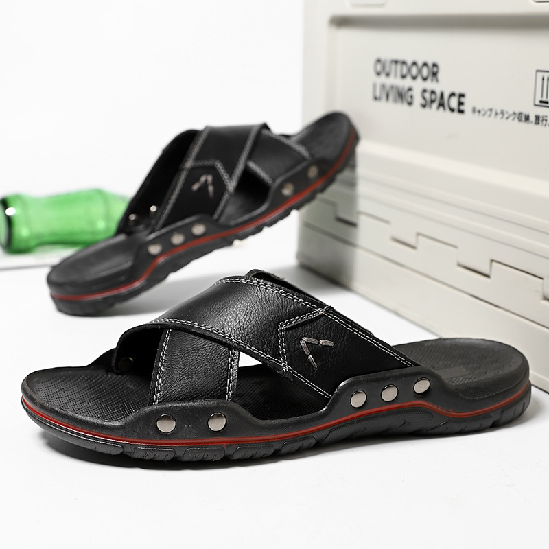 Muške papuče Foreign Trade Explosions, velike veličine 47-48, od prave kože, ljetne neklizajuće vanjske cipele za plažu