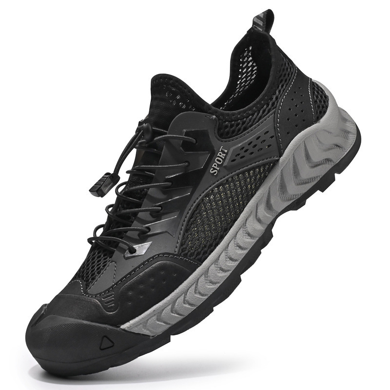 Vyriški vasariniai, kvėpuojantys, tuščiaviduriai, lengvi, neslystantys paplūdimio batai iš tinklelio. Nauji, kvėpuojantys, tuščiaviduriai, vyriški sandalai. Lengvi, lauko, neslystantys, paplūdimio batai.