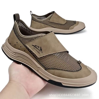 Pánske letné topánky, priedušné cestovné topánky, nové duté sieťované pánske ležérne outdoorové športové topánky so suchým zipsom, personalizované trendy topánky