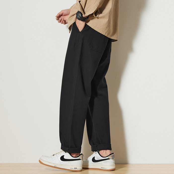 Mingge | Trendové značkové jednofarebné jednoduché univerzálne ležérne nohavice pánske voľné široké nohavice so sťahovacou šnúrkou rovné nohavice