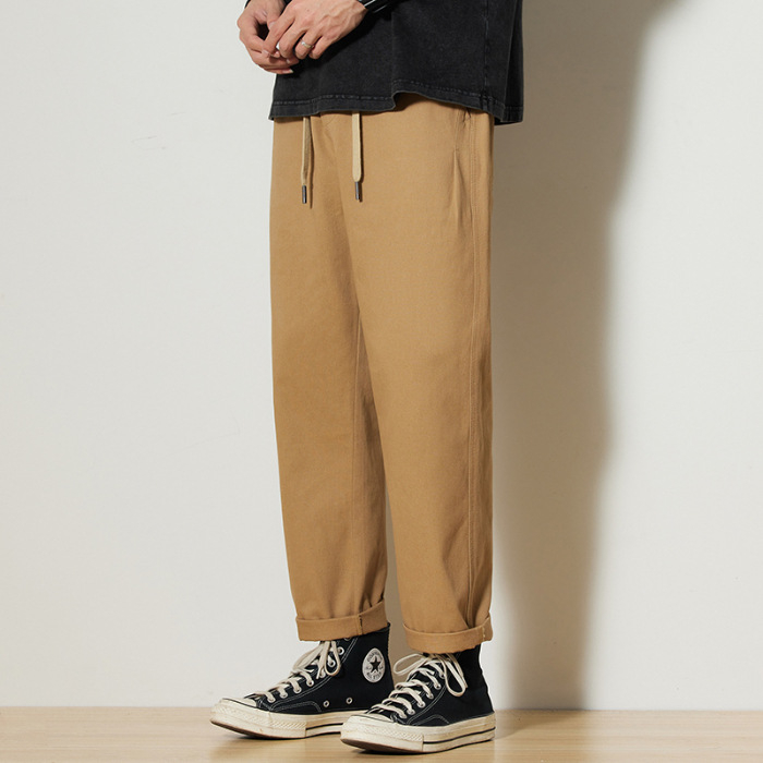 Mingge | Trendové značkové jednofarebné jednoduché univerzálne ležérne nohavice pánske voľné široké nohavice so sťahovacou šnúrkou rovné nohavice