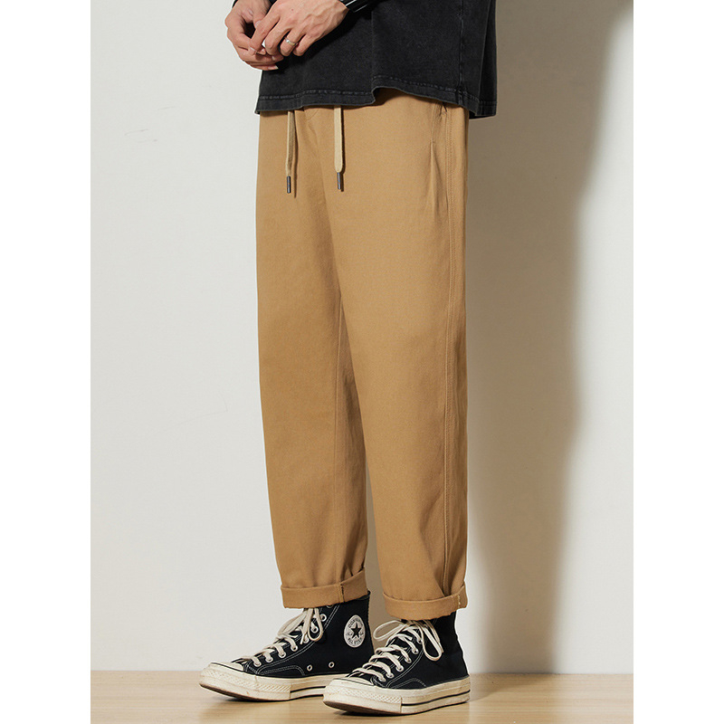 Mingge | Trendové značkové jednofarebné jednoduché univerzálne ležérne nohavice pánske voľné široké nohavice so sťahovacou šnúrkou rovné nohavice