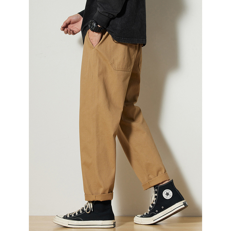 Mingge | Trendové značkové jednofarebné jednoduché univerzálne ležérne nohavice pánske voľné široké nohavice so sťahovacou šnúrkou rovné nohavice