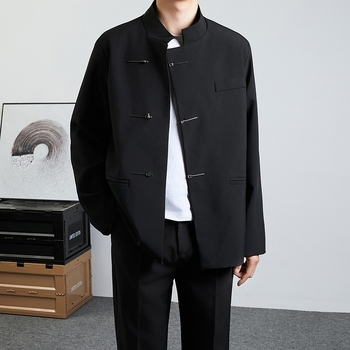 Китайски стил Ново яке с метална катарама в китайски стил Мъжко пролетно-есенно яке с яка Танг