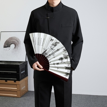Китайски стил Ново яке с метална катарама в китайски стил Мъжко пролетно-есенно яке с яка Танг