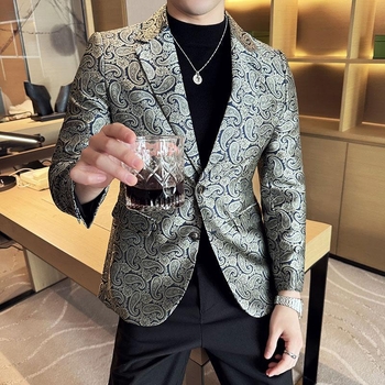 Vyriškas madingas laisvalaikio mažas kostiumas Madingas prekės ženklo anakardžių gėlių švarkas britų korėjietiško stiliaus plonas laisvalaikio kostiumas
