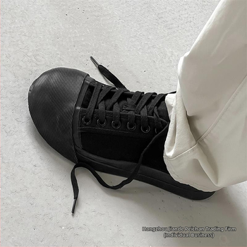 Παπούτσια από καμβά, Ανδρικά παπούτσια, Niche Big Head, Πρωτότυπα παπούτσια με προσωπικότητα, Sense Mango Head, Ιαπωνικό στυλ, Χοντρό κάτω μέρος, Στρογγυλό κεφάλι, Μαύρα αθλητικά παπούτσια