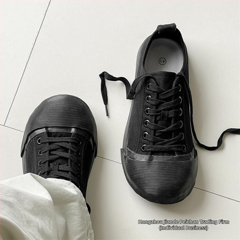 Παπούτσια από καμβά, Ανδρικά παπούτσια, Niche Big Head, Πρωτότυπα παπούτσια με προσωπικότητα, Sense Mango Head, Ιαπωνικό στυλ, Χοντρό κάτω μέρος, Στρογγυλό κεφάλι, Μαύρα αθλητικά παπούτσια