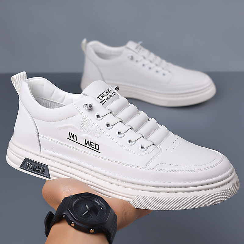 2025. gada pavasara jauni, mīkstas ādas vīriešu apavi ar pārrobežu mīkstu zoli, moderni, daudzpusīgi ikdienas apavi, sporta apavi, balti apavi, vairumtirdzniecība