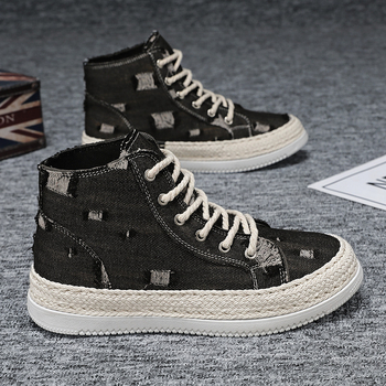 Мъжки платнени обувки, есенни нови мъжки обувки, тийнейджърски модерни универсални маратонки, корейски стил, високи спортни ежедневни обувки, модерни обувки