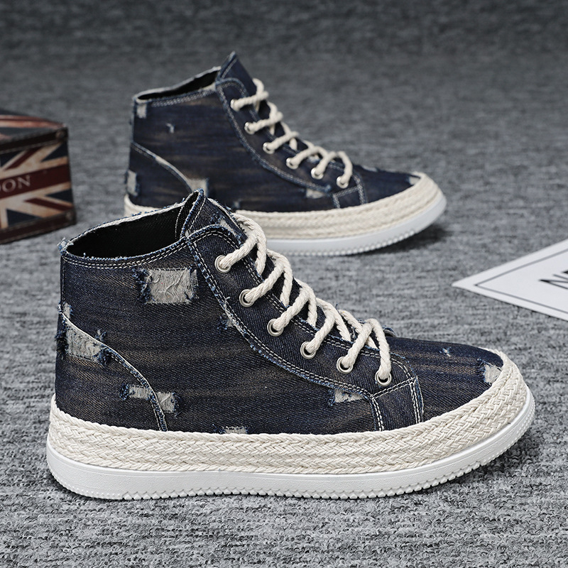 Мъжки платнени обувки, есенни нови мъжки обувки, тийнейджърски модерни универсални маратонки, корейски стил, високи спортни ежедневни обувки, модерни обувки