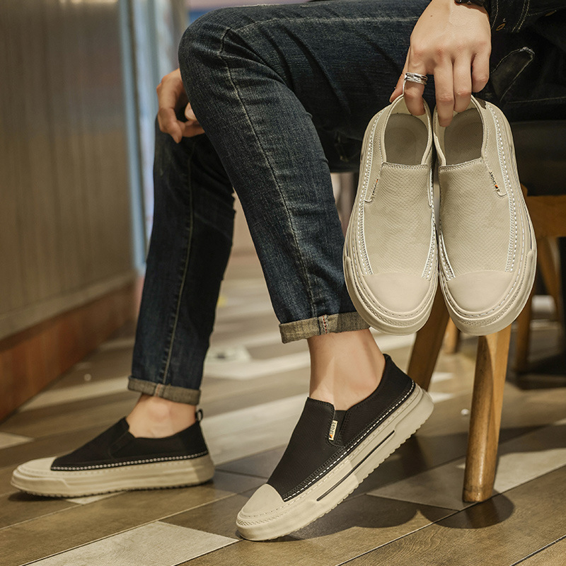 Мъжки обувки Lazy Shoes 2024 Нов стил Slip-on Опростени ниски обувки с износоустойчива подметка в корейски стил Вътрешен стил Универсални ежедневни модерни обувки