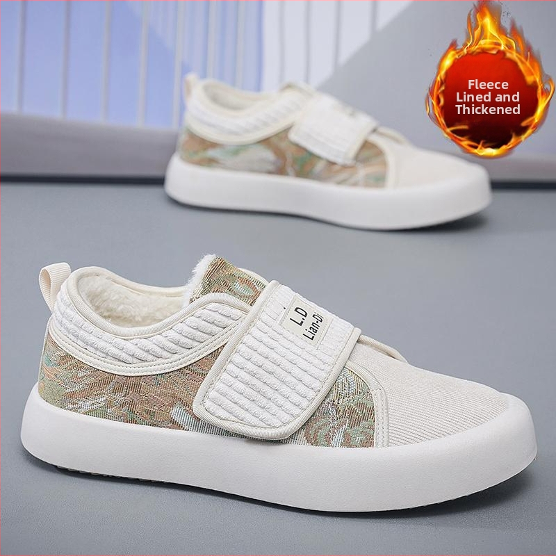 Zimné bavlnené topánky Pánske topánky s flísovou podšívkou, teplé študentské topánky, pánske trendy tínedžerské vrchné oblečenie, protišmykové športové látkové topánky