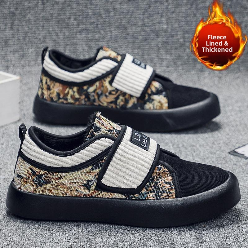 Zimné bavlnené topánky Pánske topánky s flísovou podšívkou, teplé študentské topánky, pánske trendy tínedžerské vrchné oblečenie, protišmykové športové látkové topánky