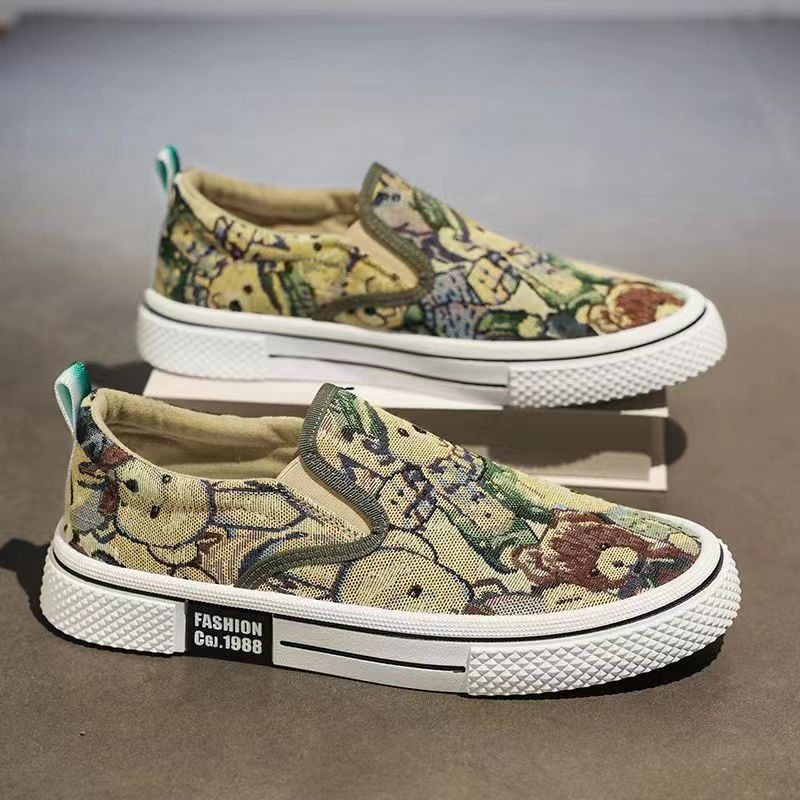 2024 Лято Нови платнени обувки Мъжки ниски ежедневни обувки за скейтборд с мечка в корейски стил, плоски, модерни, за тийнейджъри