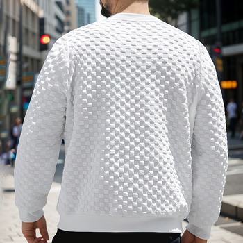 Мъжки жакардов кариран суитшърт с дълъг ръкав, плетен топ с кръгло деколте, есенен прав крой, нов стил