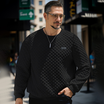 Мъжки жакардов кариран суитшърт с дълъг ръкав, плетен топ с кръгло деколте, есенен прав крой, нов стил