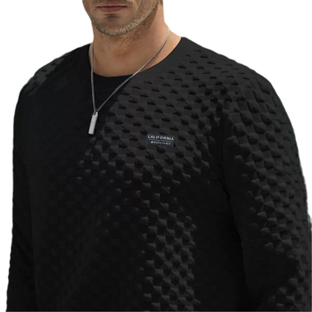 Мъжки жакардов кариран суитшърт с дълъг ръкав, плетен топ с кръгло деколте, есенен прав крой, нов стил