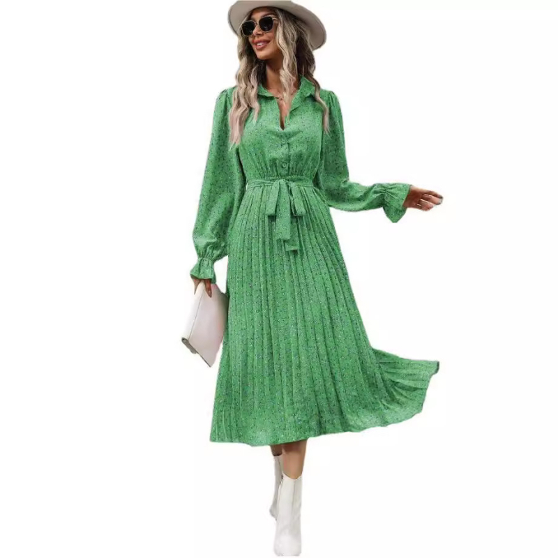 Cezhraničný export európskeho a amerického oblečenia Amazon 2024 Jesenné módne lisované šnurovacie šaty s dlhým rukávom