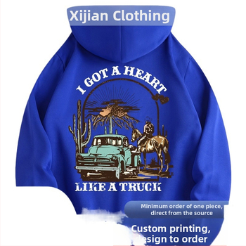 Мъжки каубойски принт с каубойска езда, готини улични качулки с качулки, ежедневни, свободни, с джоб кенгуру