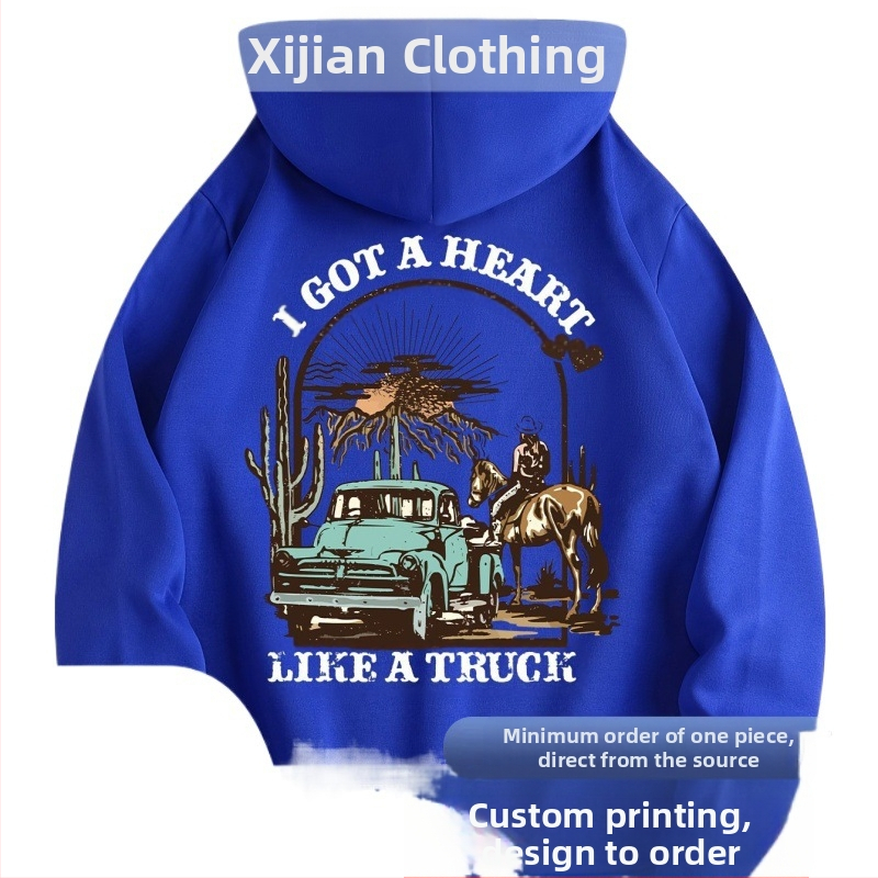 Мъжки каубойски принт с каубойска езда, готини улични качулки с качулки, ежедневни, свободни, с джоб кенгуру