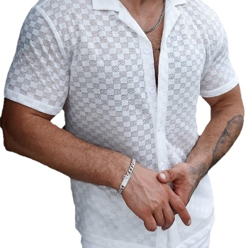 Μονόχρωμο, άνετο, casual πουκάμισο με δαντέλα και κοίλο σχέδιο, ευρωπαϊκής και αμερικανικής μόδας του 2024