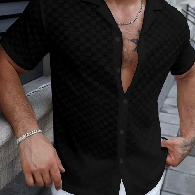 Pánske pohodlné ležérne tričko s čipkou a dutým vzorom z európskej a americkej módy z roku 2024