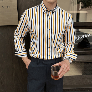 Νέο ανδρικό πουκάμισο με μακριά μανίκια για το φθινόπωρο και τον χειμώνα του 2024, ριγέ πουκάμισο για επιχειρηματίες