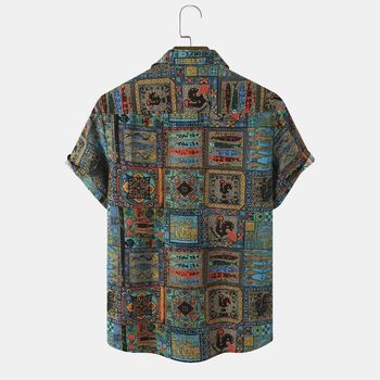 Ανδρικό κοντομάνικο πουκάμισο Amazon AliExpress Shrimp με στάμπα ζώων σε έθνικ στιλ