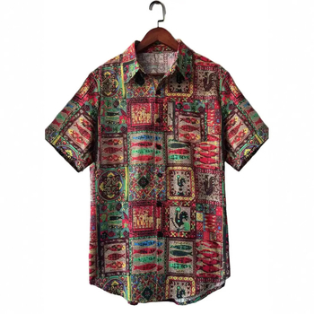 Ανδρικό κοντομάνικο πουκάμισο Amazon AliExpress Shrimp με στάμπα ζώων σε έθνικ στιλ