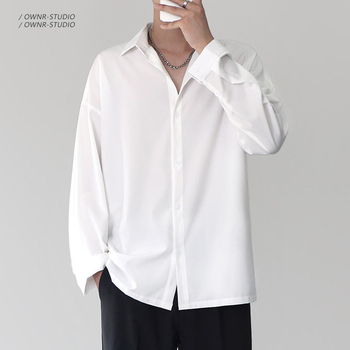 Λεπτό Μαύρο Πουκάμισο Ανδρικό Μακρυμάνικο με Ντραπέ, Άνοιξη, Φθινόπωρο και Καλοκαίρι, Υψηλής Ποιότητας, Όμορφο Ανδρικό Casual Λευκό Πουκάμισο σε Μοντέρνο Στυλ