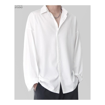 Λεπτό Μαύρο Πουκάμισο Ανδρικό Μακρυμάνικο με Ντραπέ, Άνοιξη, Φθινόπωρο και Καλοκαίρι, Υψηλής Ποιότητας, Όμορφο Ανδρικό Casual Λευκό Πουκάμισο σε Μοντέρνο Στυλ