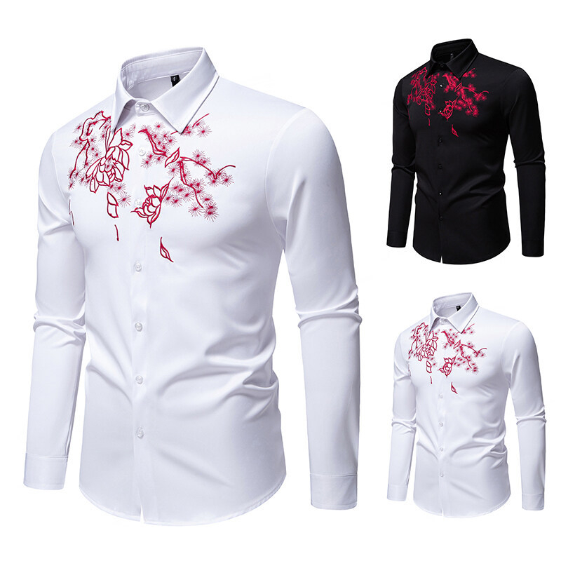 2025 Amazon Nové pánske európske a americké vyšívané tričko s dlhým rukávom, cezhraničný zahraničný obchod, letné európske pánske tričko