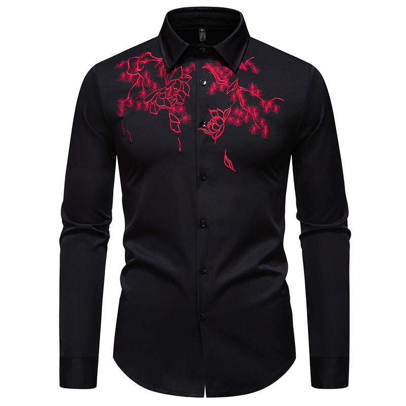 2025 Amazon Nové pánske európske a americké vyšívané tričko s dlhým rukávom, cezhraničný zahraničný obchod, letné európske pánske tričko