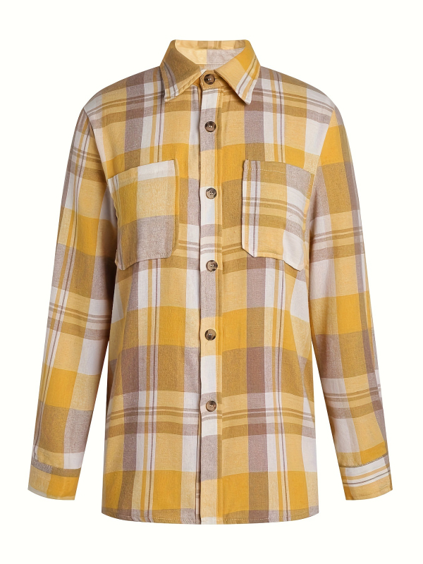 Prekogranična ženska 2024shein Amazon temu Žuta karirana košulja Jakna Košulja Ženska bluza