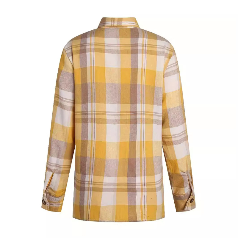 Prekogranična ženska 2024shein Amazon temu Žuta karirana košulja Jakna Košulja Ženska bluza