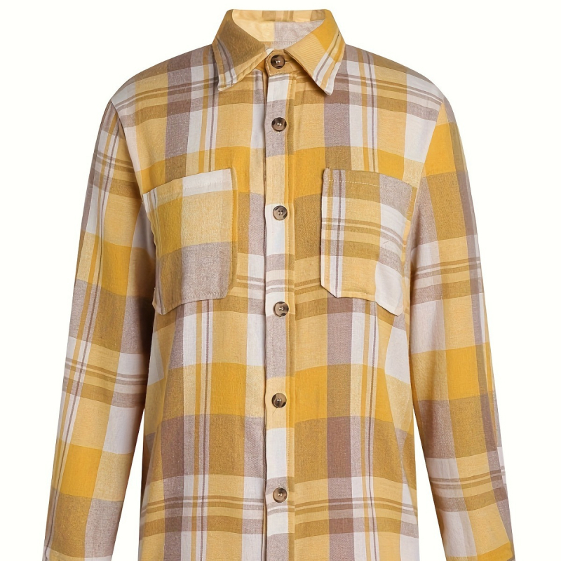 Prekogranična ženska 2024shein Amazon temu Žuta karirana košulja Jakna Košulja Ženska bluza