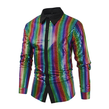 Νέα ευρωπαϊκά και αμερικανικά διασυνοριακά ανδρικά casual πουκάμισα, ανδρικά μοντέρνα γυαλιστερά μακρυμάνικα πουκάμισα με πέτο, ευρωπαϊκά μεγέθη, dropshipping