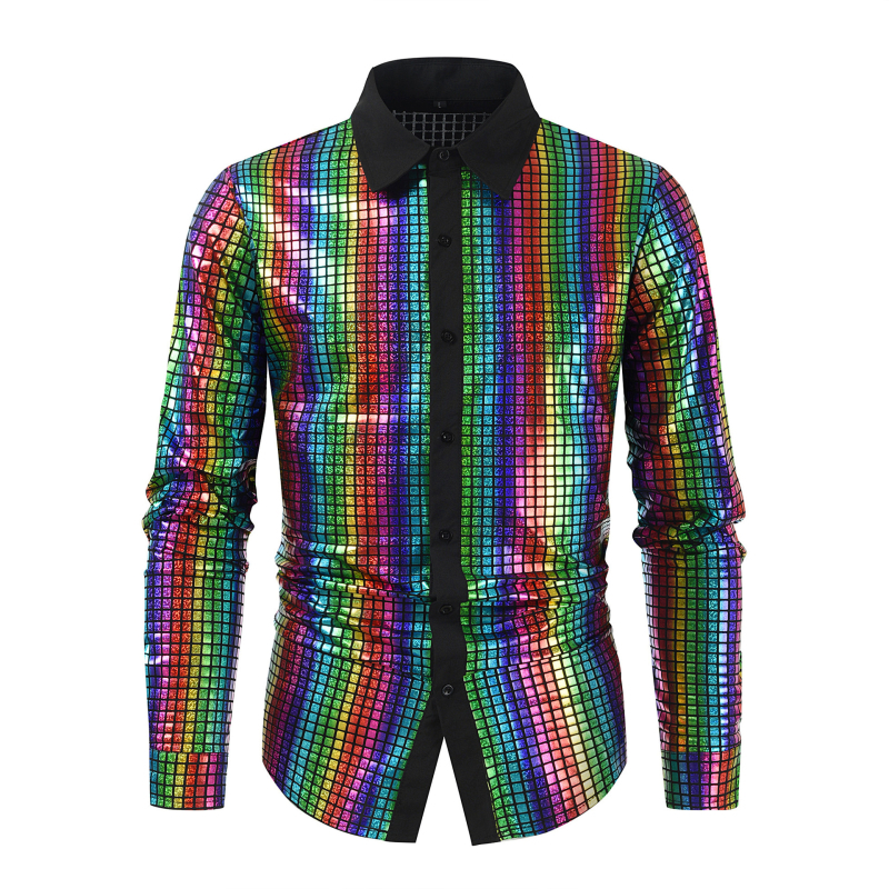 Pánske ležérne košele s dlhým rukávom a lesklými klopami, európske a americké, cezhraničné, nové, dropshipping