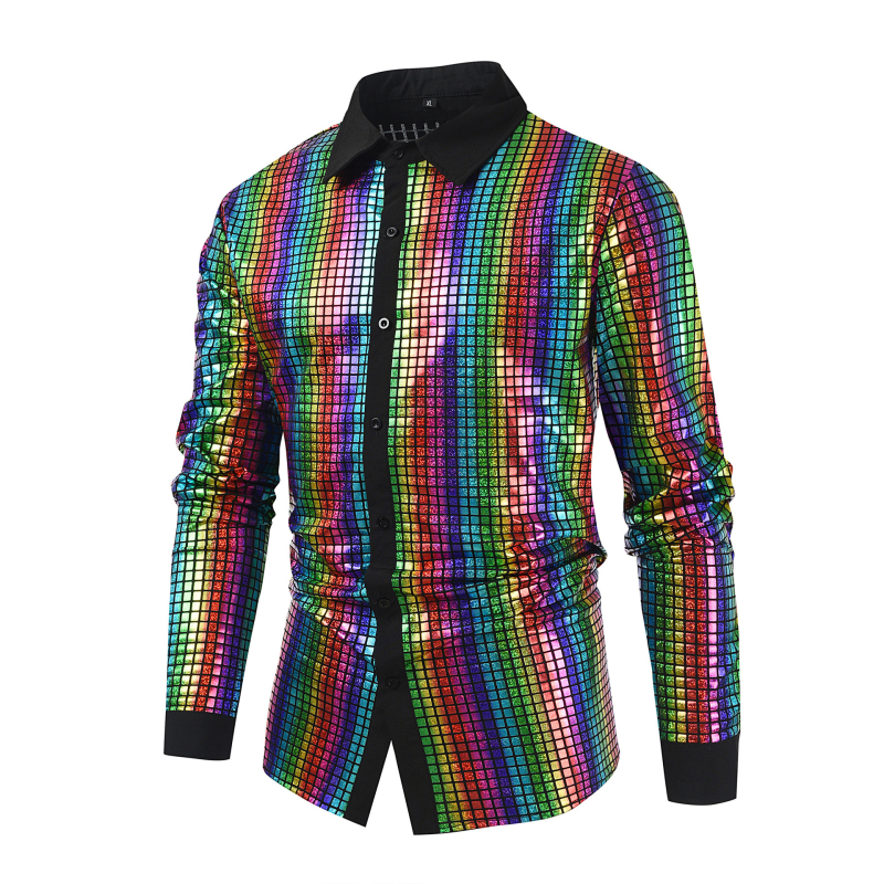Pánske ležérne košele s dlhým rukávom a lesklými klopami, európske a americké, cezhraničné, nové, dropshipping